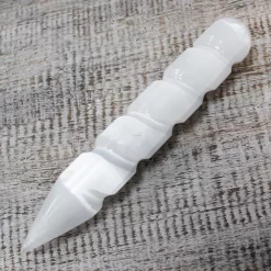 16cm spiral selenite with one end rounded and one end pointed
