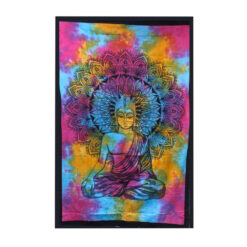 Peaceful Buddha multicolour single bedspread and Wall Hanging Full view
