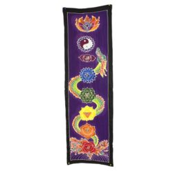 Purple chakra drop banner featuring yin and yang and dragon decorations