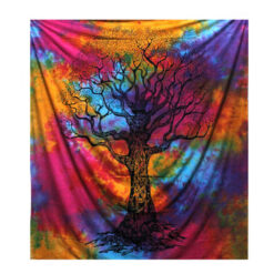 Winter tree multicolour double bedspread and wall hanging full view