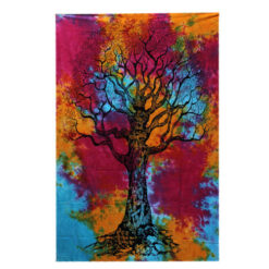 Winter Tree multicolour single bedspread and wall hanging full view