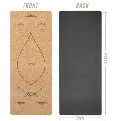 Extra large alignment cork yoga mat full length view of front and back showing dimensions of 205cm length and 70cm width