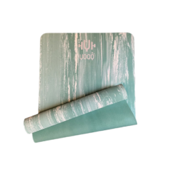 YOOQ PURE Green Marble Rubber Yoga Mat folded showing both front and rear surfaces