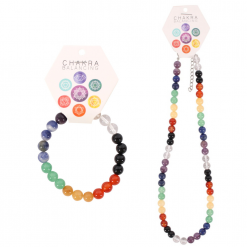 Gemstone bead chakra necklace and bracelet set