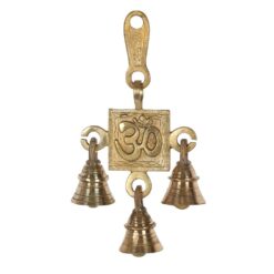 OM Symbol Triple Hanging Altar and Temple Bells Brass 16.5 x 8.5 x 3cm