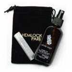 Hemlock park white sage smudge spray 110ml shown with selenite crystal and black velvet storage pouch