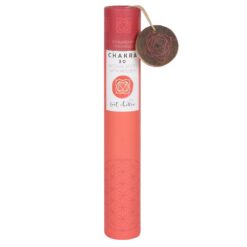 Root chakra strawberry incense set in red tube with round mdf incense holder featuring the root chakra symbol