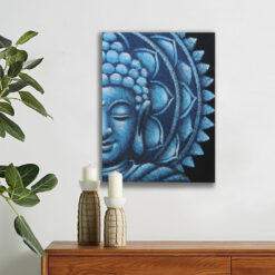 Blue half buddha head mandala painting 60x80cm displayed on wall