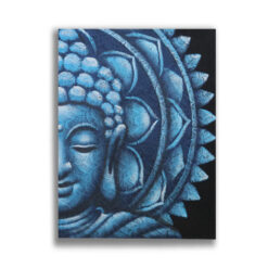 Close up of blue half buddha head mandala painting