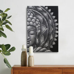 grey half buddha head mandala painting 60x80cm displayed on wall