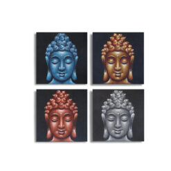 Close up of set of 4 Buddha Head Paintings with sand detail displayed in square group
